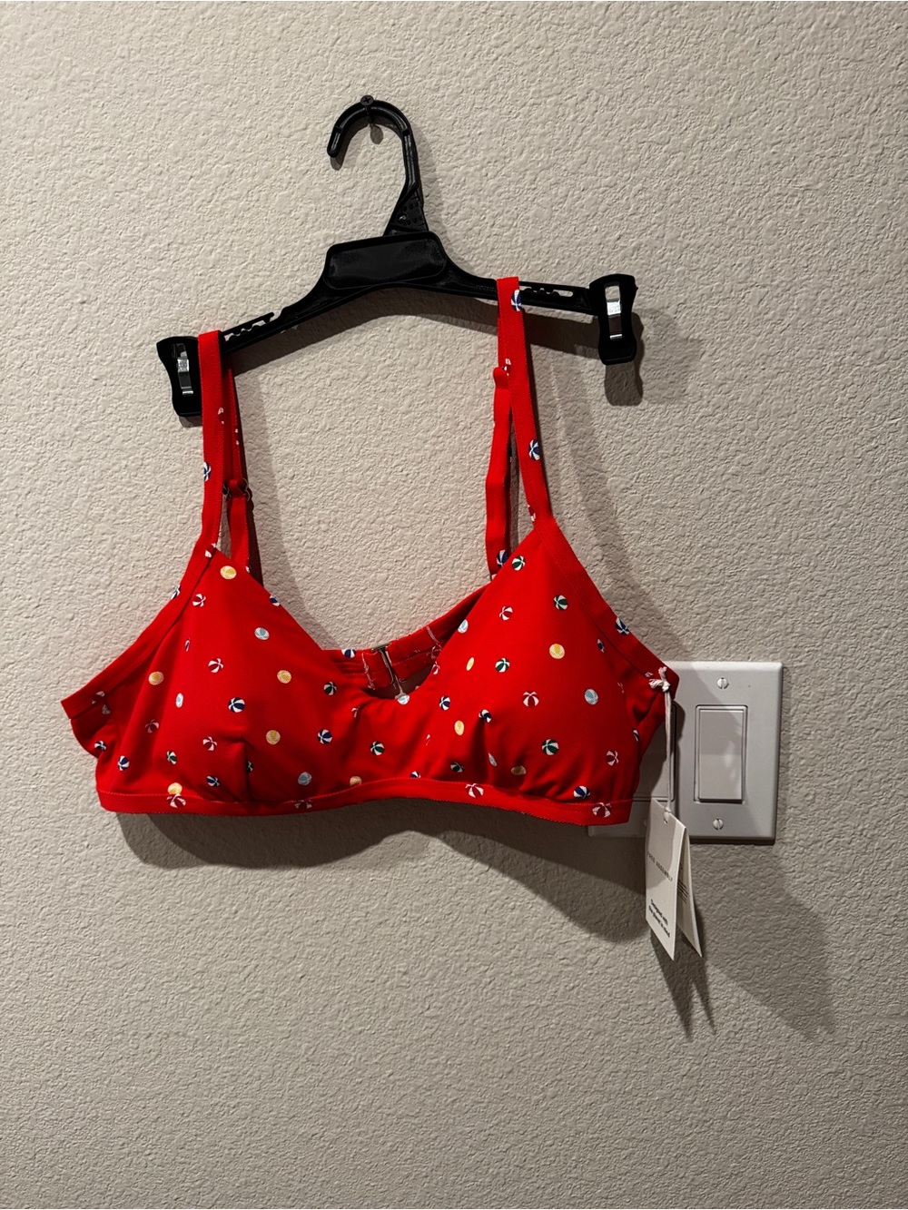 Red Printed Wireless Swim Bra with Adjustable Straps